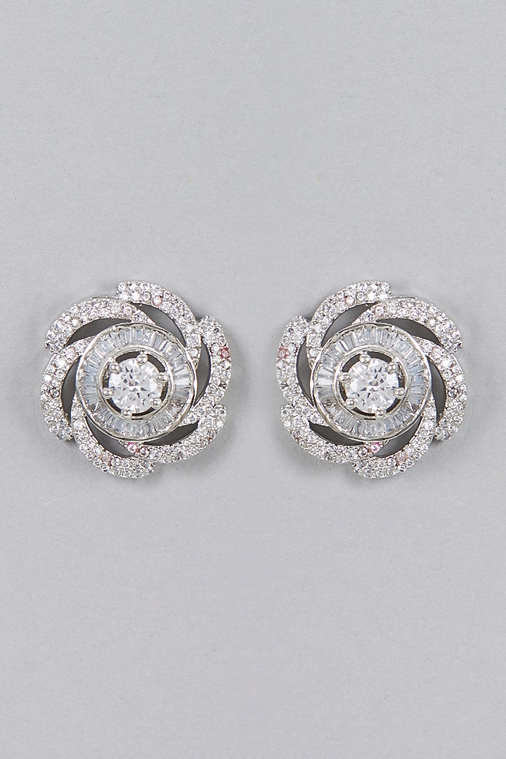 White Finish Zircon Stud Earrings by Aster at Pernia's Pop Up Shop