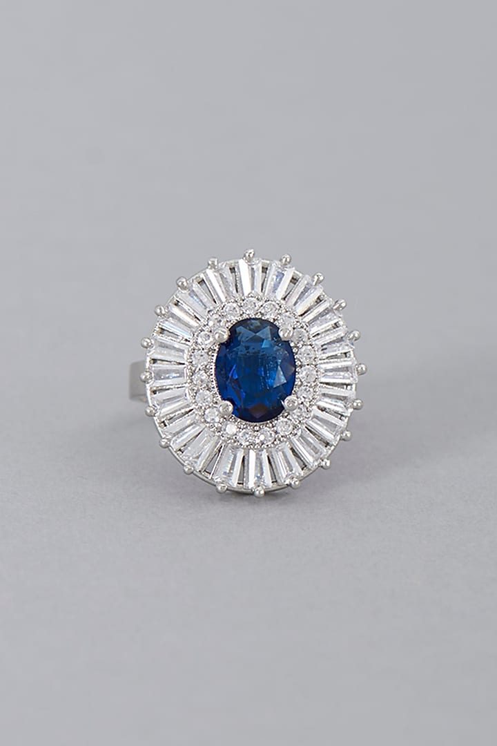 White Finish Zircon & Sapphire Synthetic Stone Ring by Aster at Pernia's Pop Up Shop