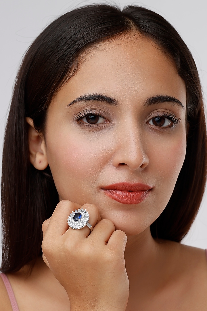 White Finish Zircon & Sapphire Synthetic Stone Ring by Aster at Pernia's Pop Up Shop