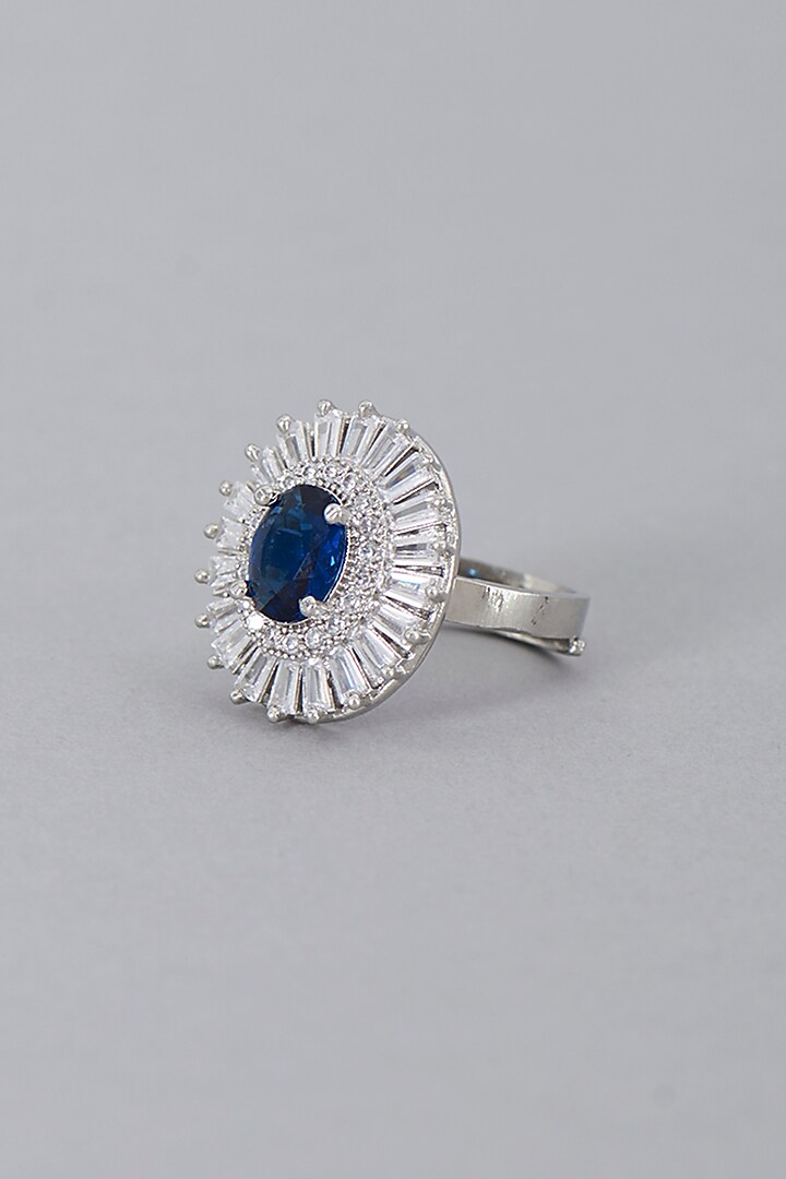 White Finish Zircon & Sapphire Synthetic Stone Ring by Aster at Pernia's Pop Up Shop