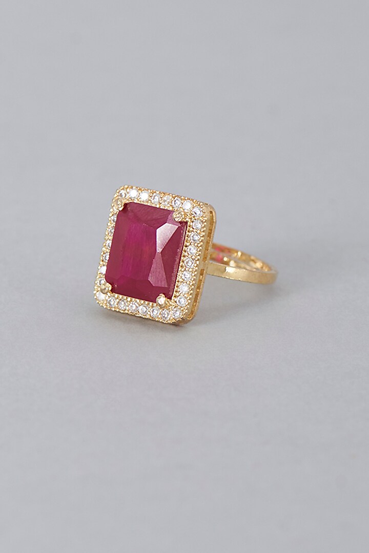 Gold Finish Zircon & Ruby Synthetic Stone Ring by Aster at Pernia's Pop Up Shop