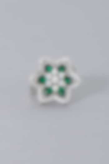 White Finish Zircon & Green Synthetic Stone Ring by Aster at Pernia's Pop Up Shop