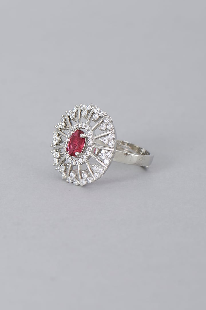 White Finish Zircon & Ruby Synthetic Stone Ring by Aster at Pernia's Pop Up Shop