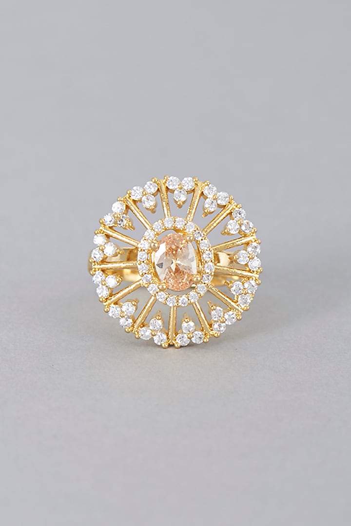 Gold Finish Zircon & Champagne Synthetic Stone Ring by Aster at Pernia's Pop Up Shop