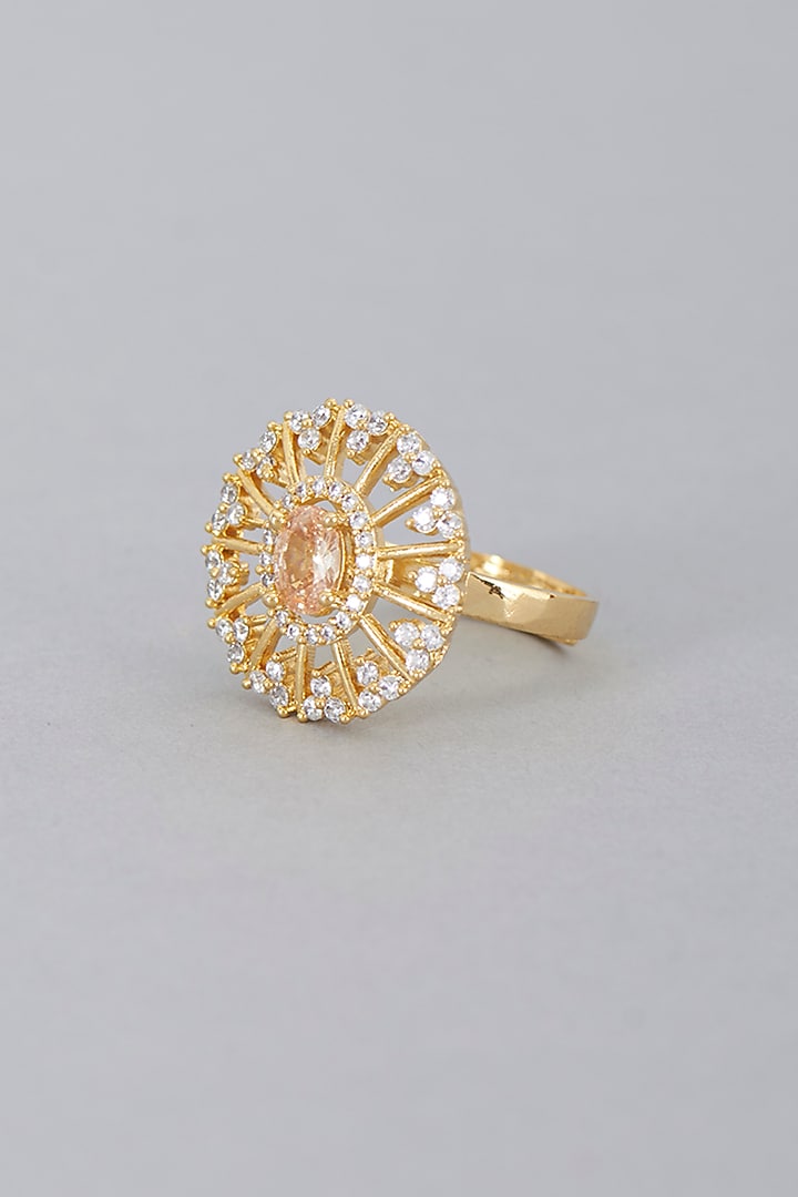 Gold Finish Zircon & Champagne Synthetic Stone Ring by Aster at Pernia's Pop Up Shop