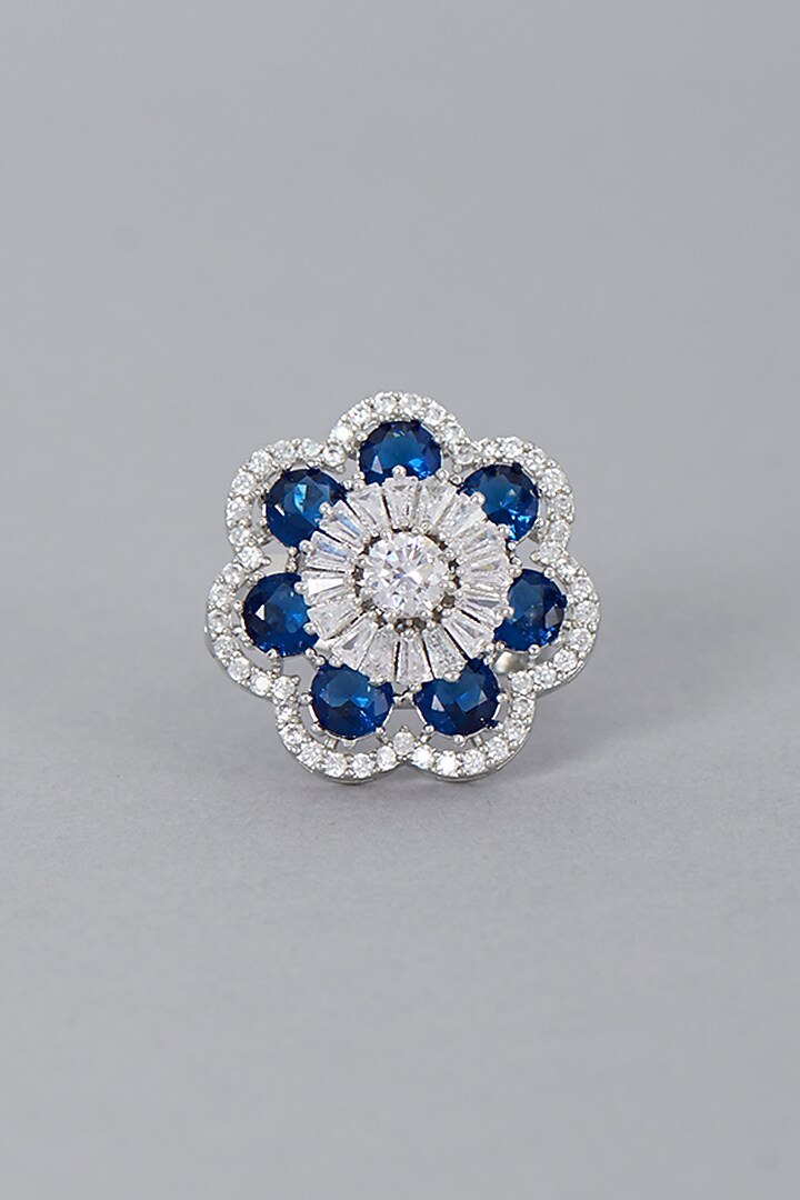 White Finish Zircon & Sapphire Synthetic Stone Ring by Aster at Pernia's Pop Up Shop