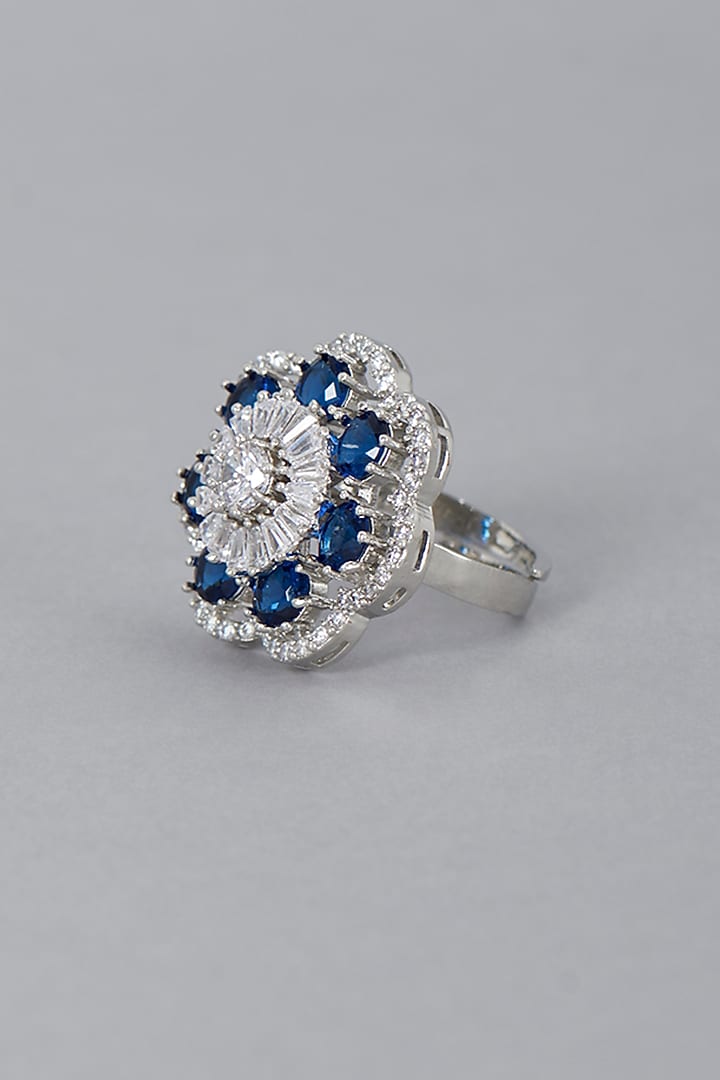 White Finish Zircon & Sapphire Synthetic Stone Ring by Aster at Pernia's Pop Up Shop