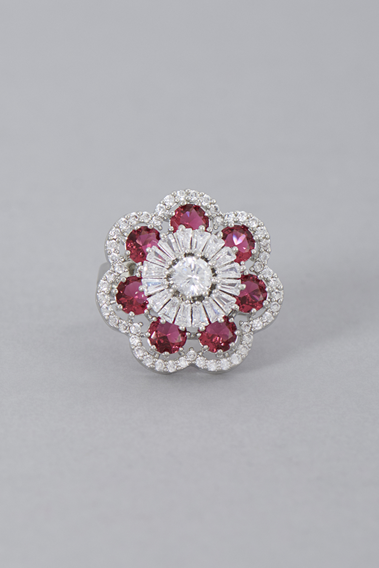 White Finish Zircon & Ruby Synthetic Stone Ring by Aster at Pernia's Pop Up Shop