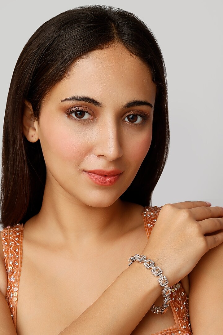 White Finish Champagne Stone Bracelet by Aster at Pernia's Pop Up Shop