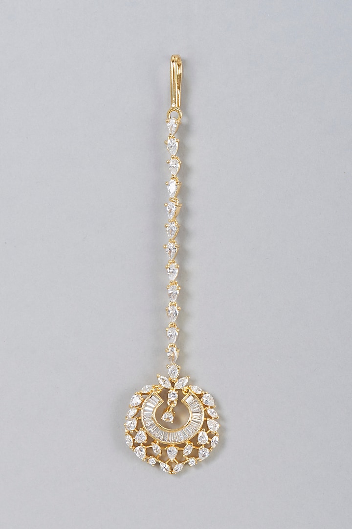 Gold Finish Zircon  Maangtikka by Aster at Pernia's Pop Up Shop