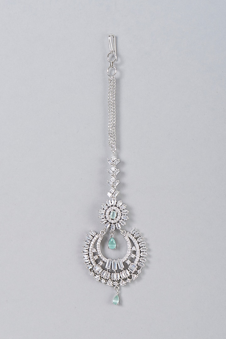 White Finish Aqua Stone Maangtikka by Aster at Pernia's Pop Up Shop