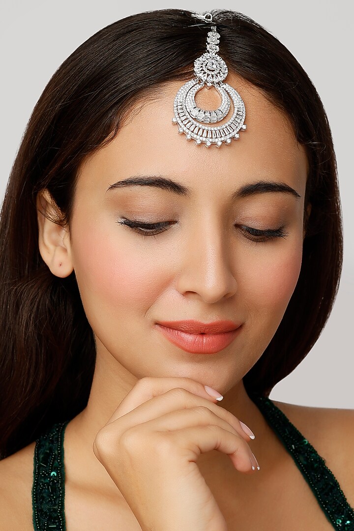 White Finish Maangtikka With Zircon by Aster at Pernia's Pop Up Shop