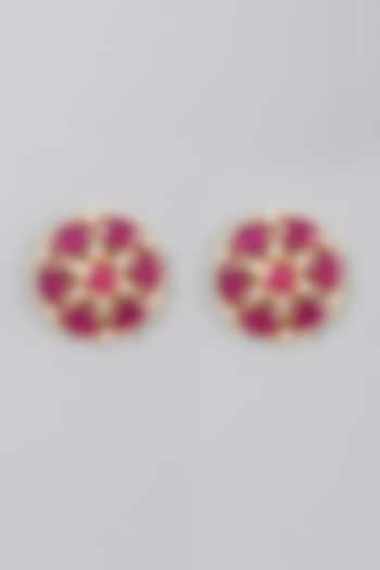 Gold Finish Ruby Synthetic Stud Earrings by Aster at Pernia's Pop Up Shop
