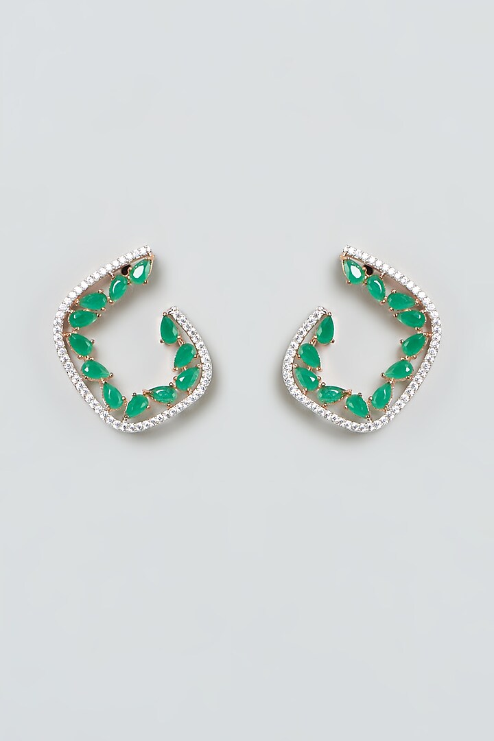 Rose Gold Finish Green Stone Stud Earrings by Aster at Pernia's Pop Up Shop