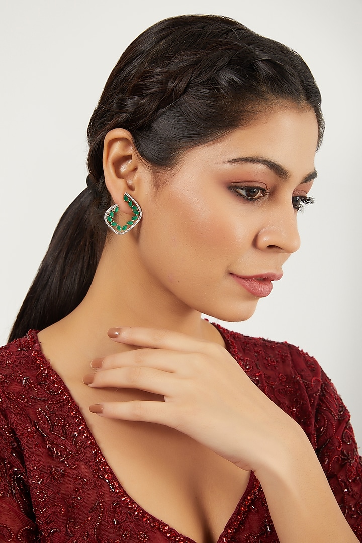 Rose Gold Finish Green Stone Stud Earrings by Aster at Pernia's Pop Up Shop