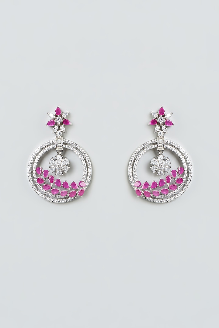 White Finish Zircons & Pink Stone Earrings by Aster at Pernia's Pop Up Shop