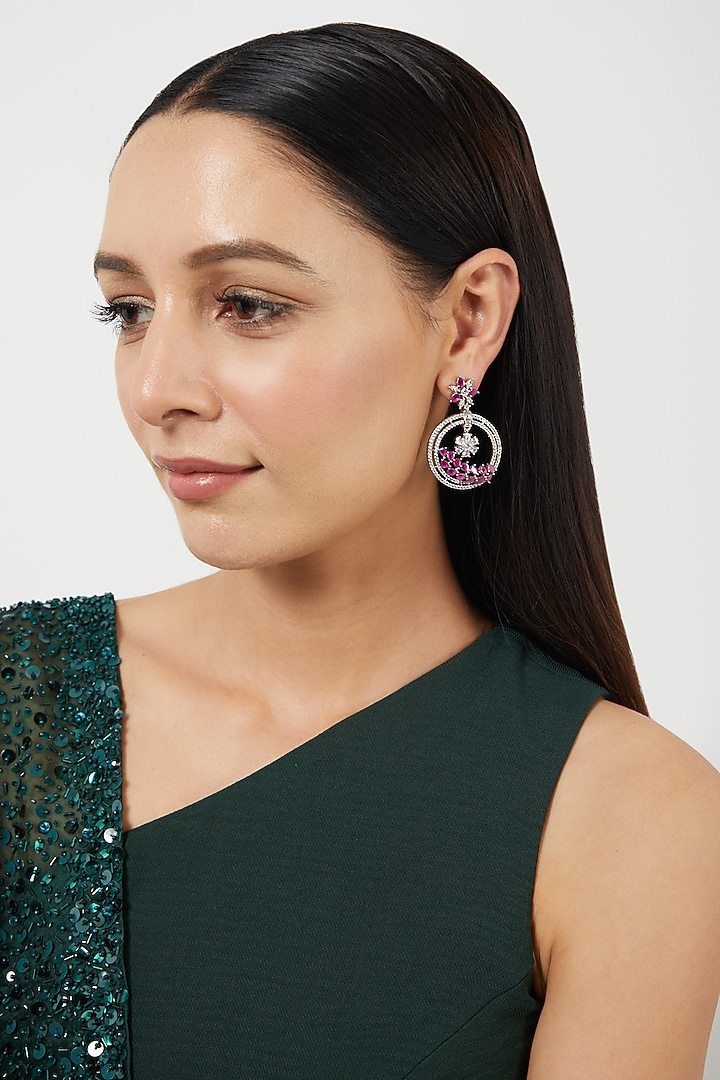 White Finish Zircons & Pink Stone Earrings by Aster at Pernia's Pop Up Shop