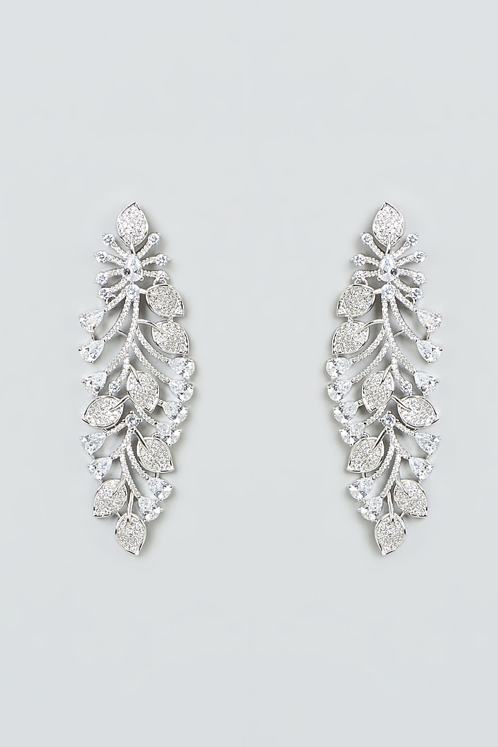 White Finish Zircon Dangler Earrings by Aster at Pernia's Pop Up Shop