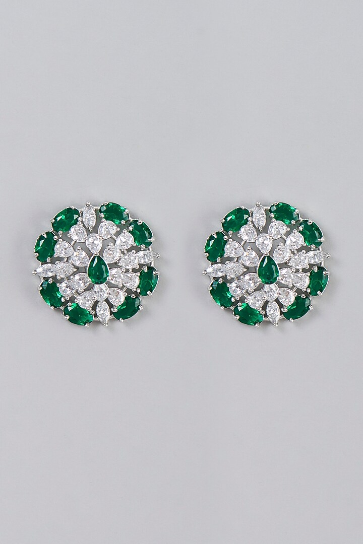 White Finish Zircon & Green Stone Stud Earrings by Aster at Pernia's Pop Up Shop