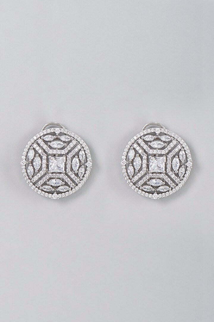 White Finish Zircon Stud Earrings by Aster at Pernia's Pop Up Shop