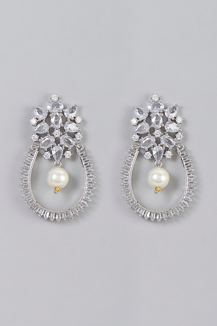 White Finish Pearls & Zircon Dangler Earrings by Aster at Pernia's Pop Up Shop