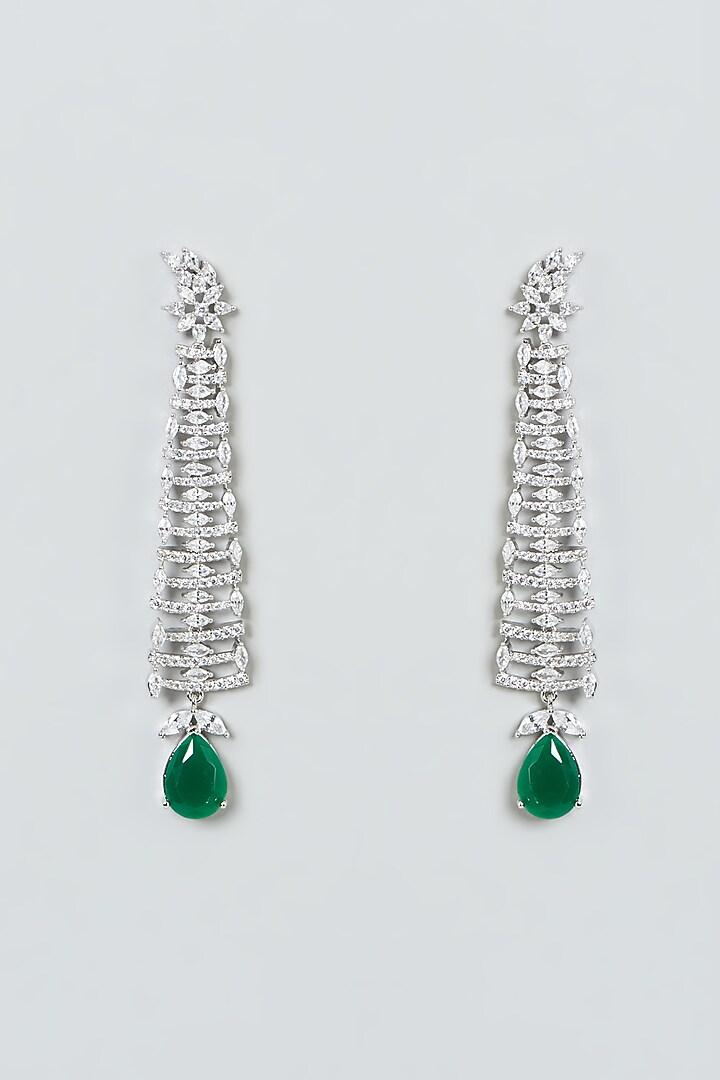 White Finish Zircon & Green Stone Dangler Earrings by Aster at Pernia's Pop Up Shop