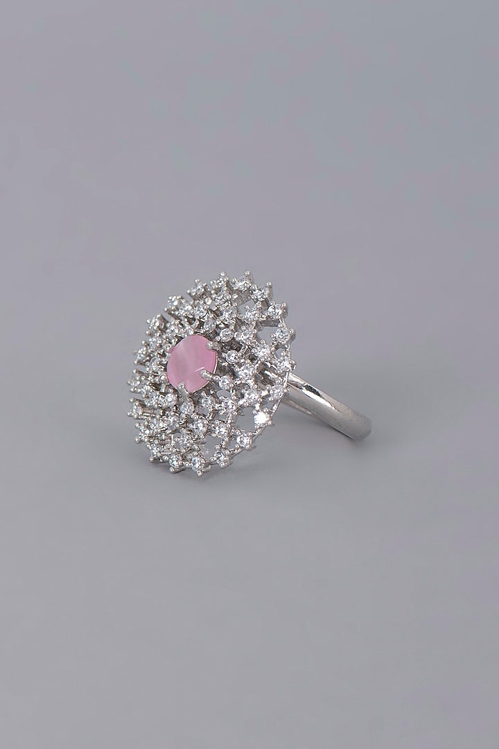 White Finish Pink Synthetic Stone & Zircon Ring by Aster at Pernia's Pop Up Shop
