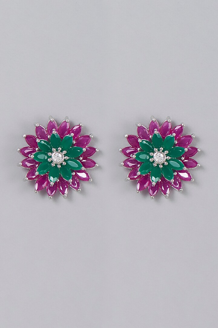 White Finish Zircon & Synthetic Stones Stud Earrings by Aster at Pernia's Pop Up Shop