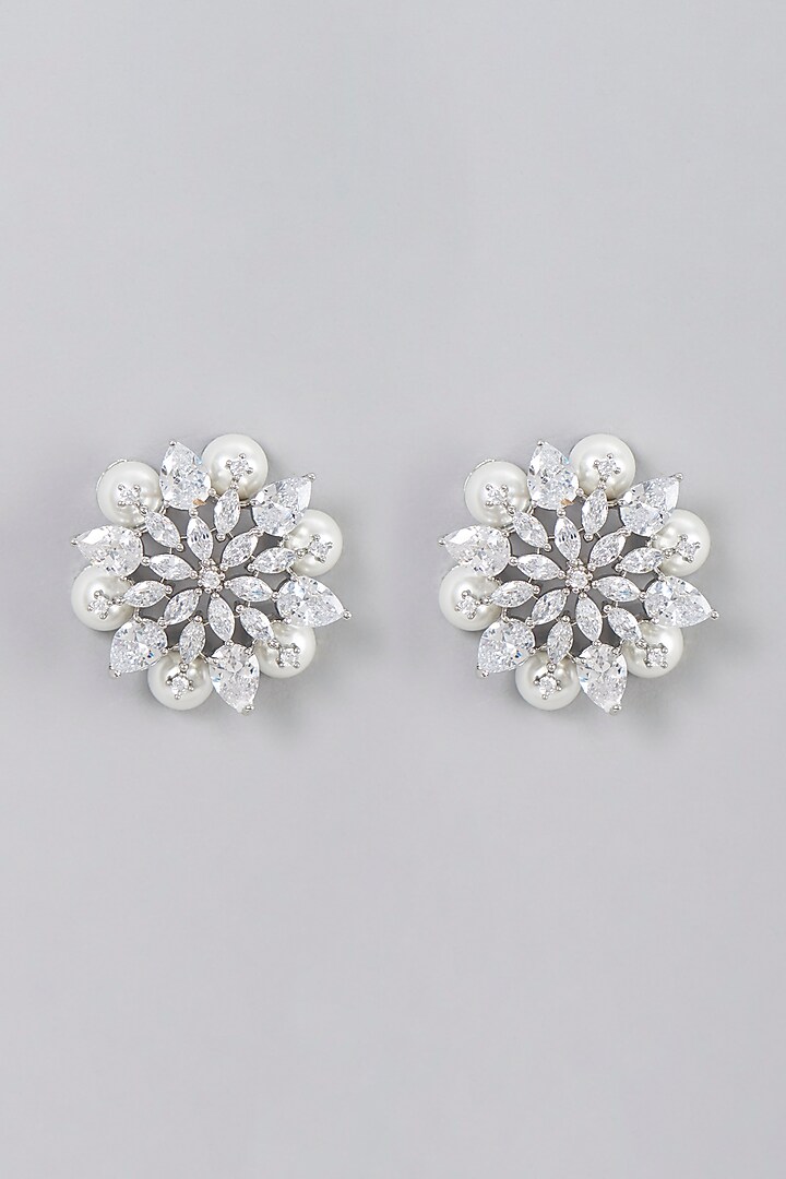 White Finish Zircon Stud Earrings by Aster at Pernia's Pop Up Shop