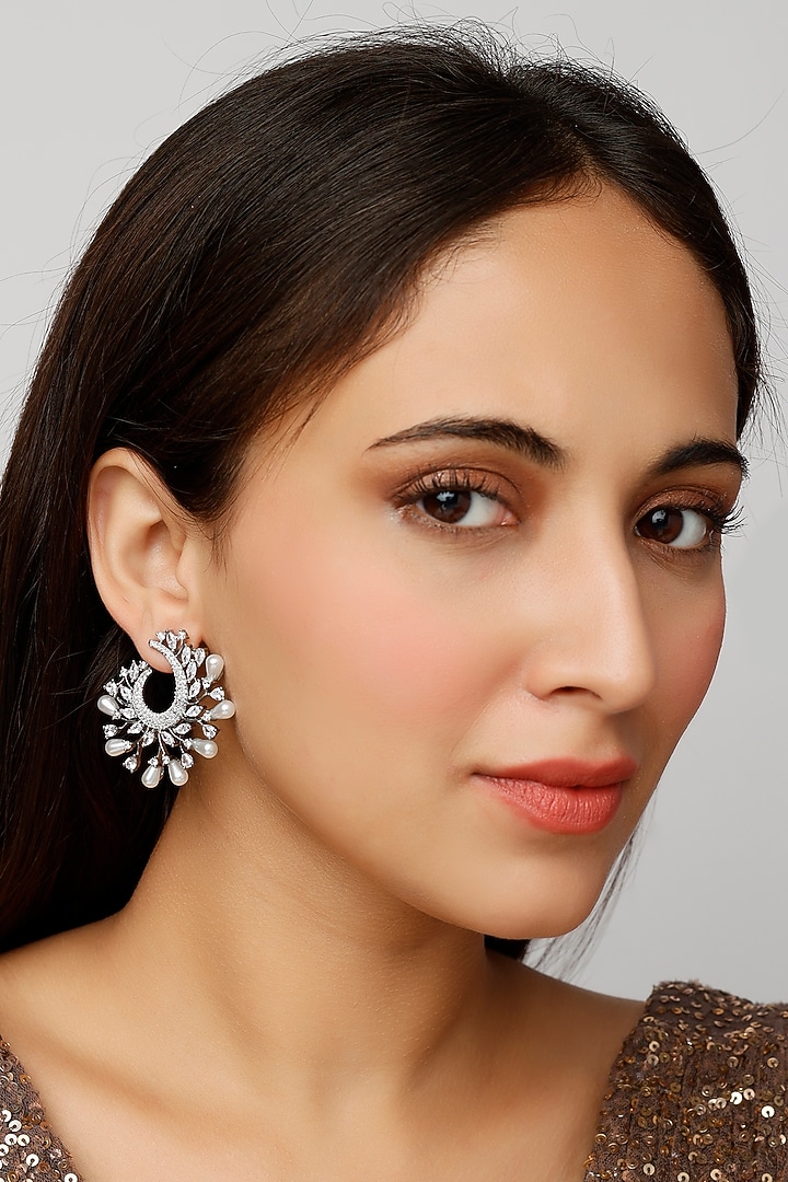 White Finish Zircon Stud Earrings by Aster at Pernia's Pop Up Shop