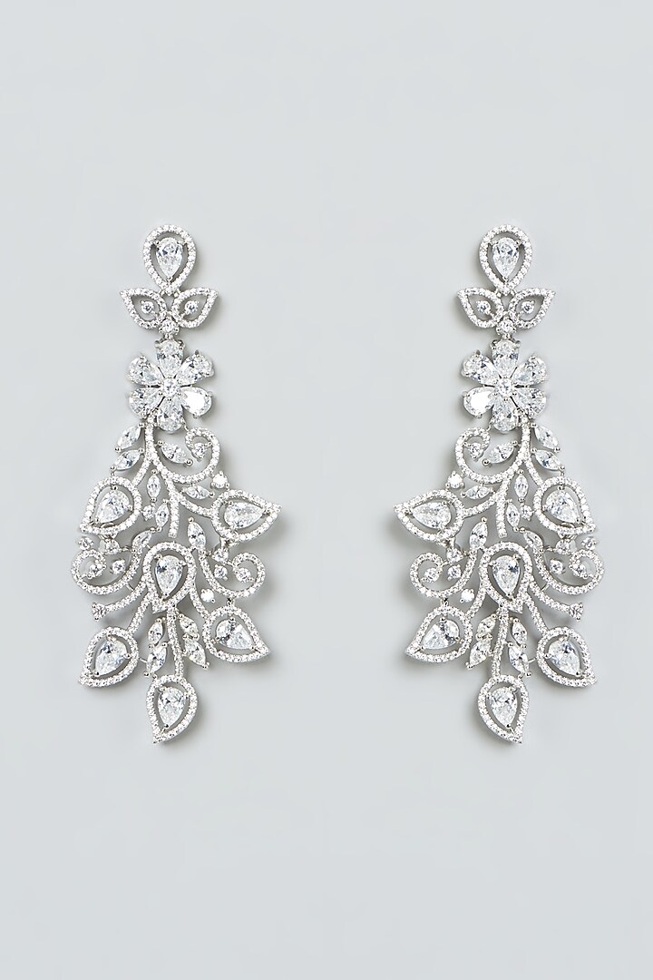 White Finish Zircons Dangler Earrings by Aster at Pernia's Pop Up Shop