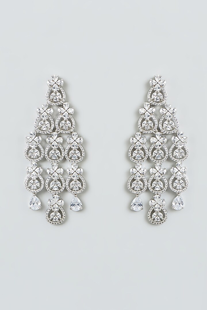 White Finish Zircon Dangler Earrings by Aster at Pernia's Pop Up Shop