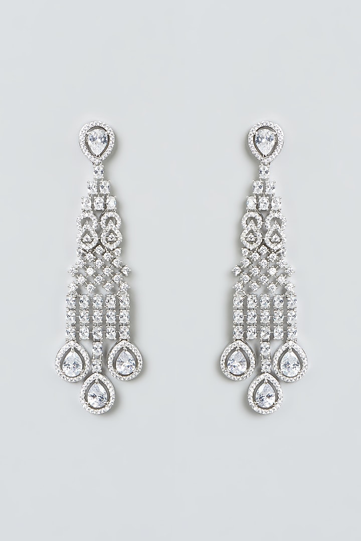 White Finish Zircon Dangler Earrings by Aster at Pernia's Pop Up Shop