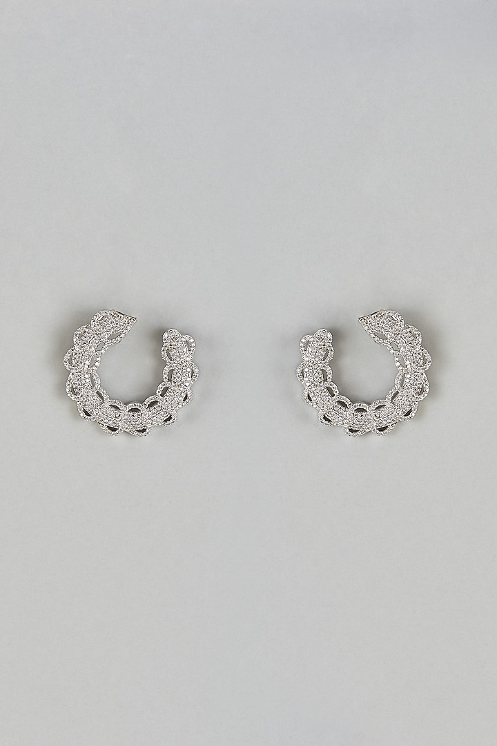 White Finish Zircon Stud Earrings by Aster at Pernia's Pop Up Shop
