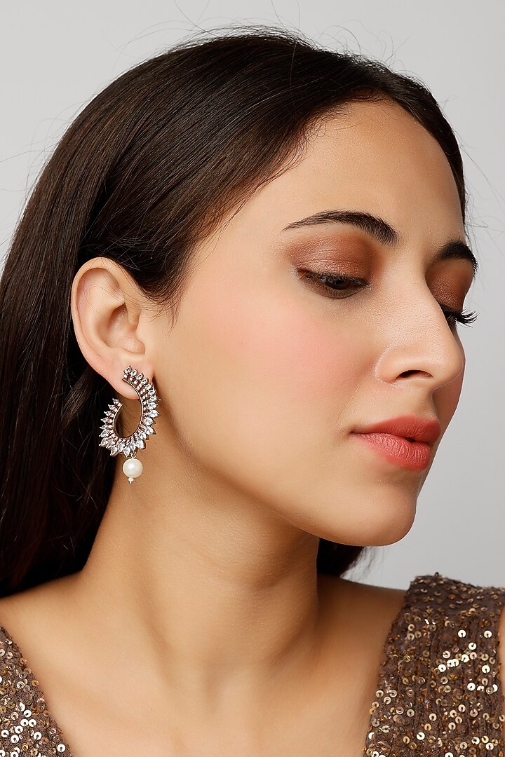 Two-Tone Finish Zircon Stud Earrings by Aster at Pernia's Pop Up Shop