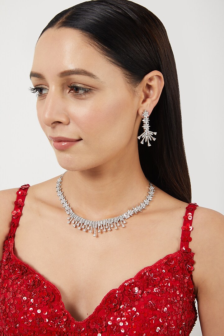 White Finish Zircon Necklace Set by Aster at Pernia's Pop Up Shop