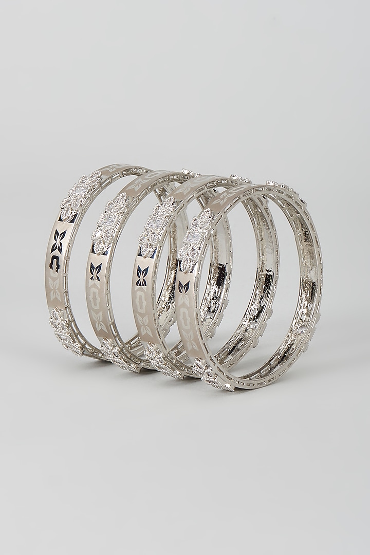 White Finish Zircon Bangles (Set of 12) by Aster at Pernia's Pop Up Shop