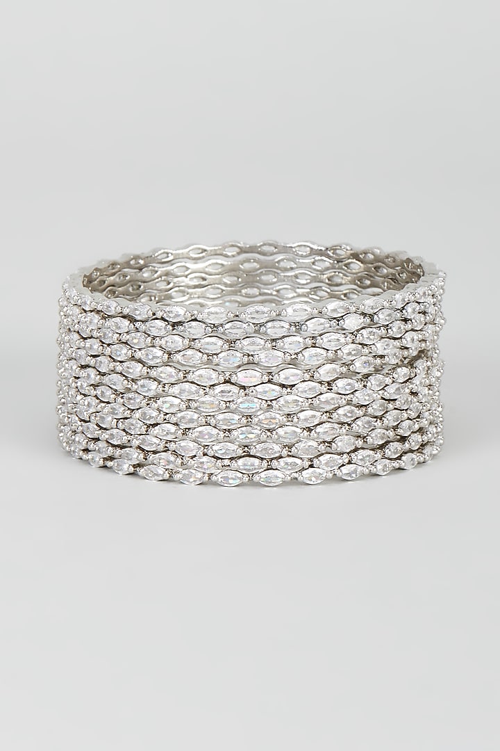 White Finish Zircon Bangles (Set of 12) by Aster at Pernia's Pop Up Shop