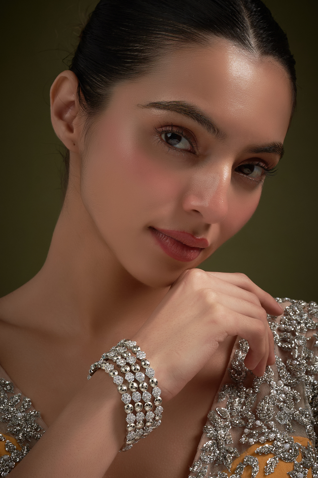 White Finish Zircon Bangles (Set of 4) by Aster at Pernia's Pop Up Shop