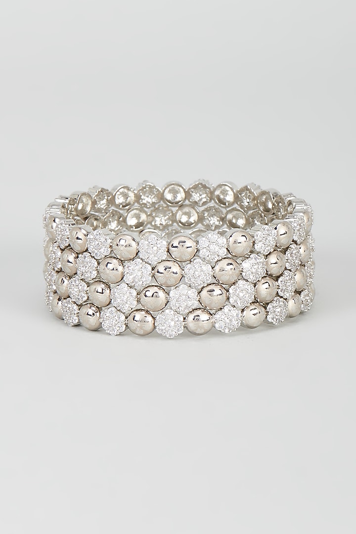 White Finish Zircon Bangles (Set of 4) by Aster at Pernia's Pop Up Shop
