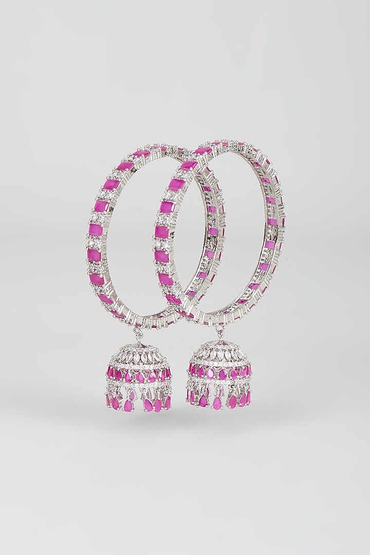 White Finish Red Stone & Zircon Bangles (Set of 2) by Aster at Pernia's Pop Up Shop