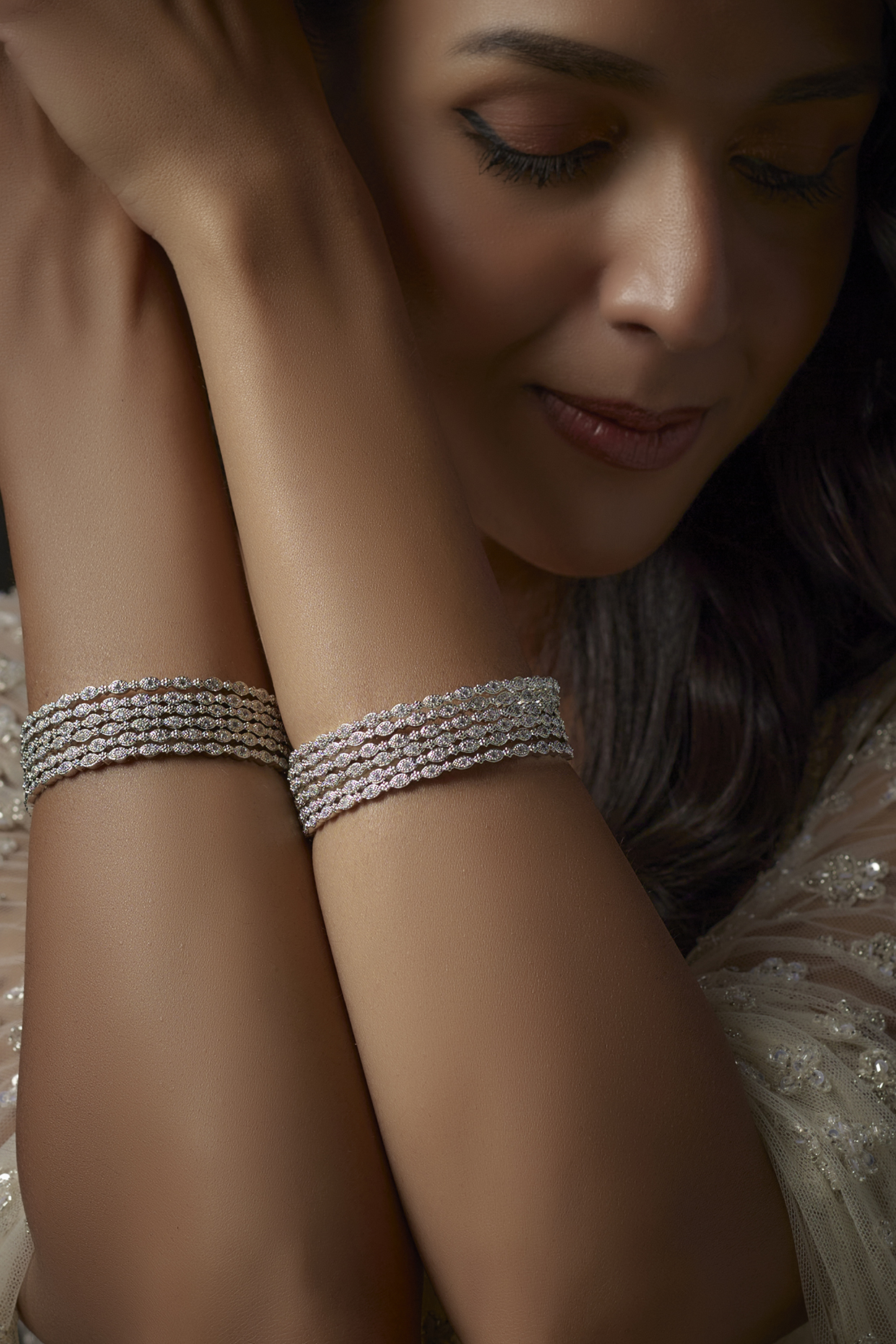 White Finish Zircon Bangles (Set of 12) by Aster at Pernia's Pop Up Shop