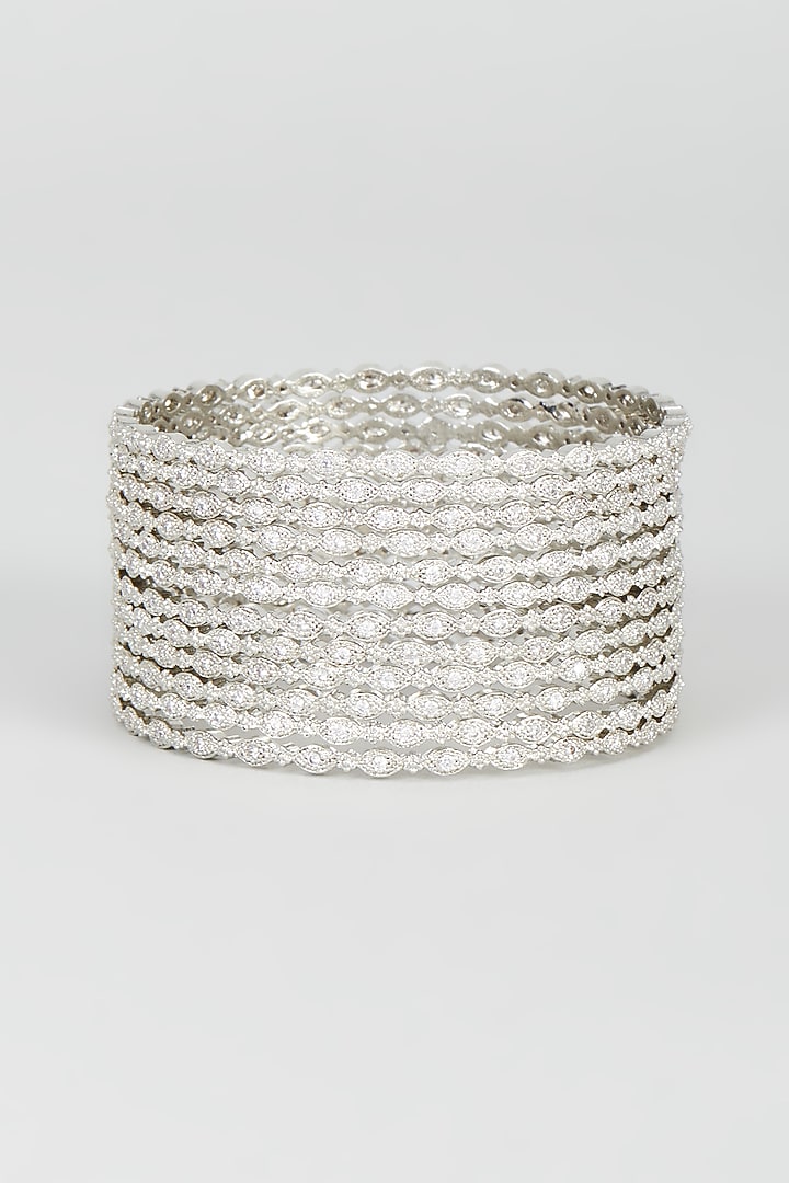 White Finish Zircon Bangles (Set of 12) by Aster at Pernia's Pop Up Shop