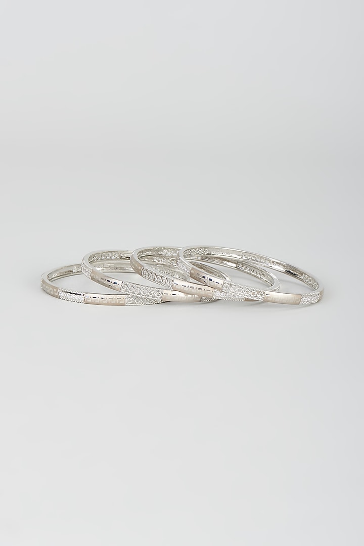 White Finish Zircon Bangles (Set of 4) by Aster at Pernia's Pop Up Shop