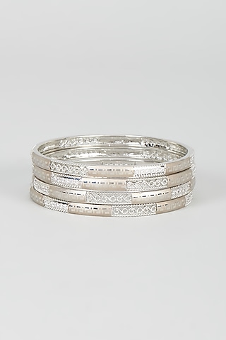 White Finish Zircon Bangles (Set of 4) by Aster