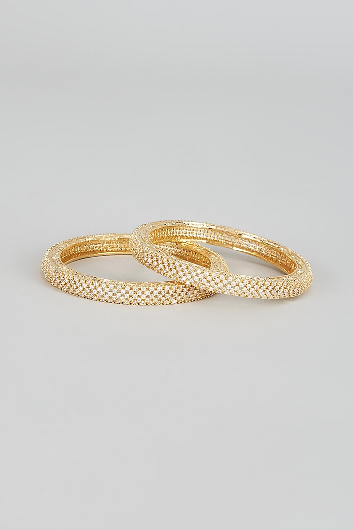 Gold Finish Zircon Bangles (Set of 2) by Aster at Pernia's Pop Up Shop