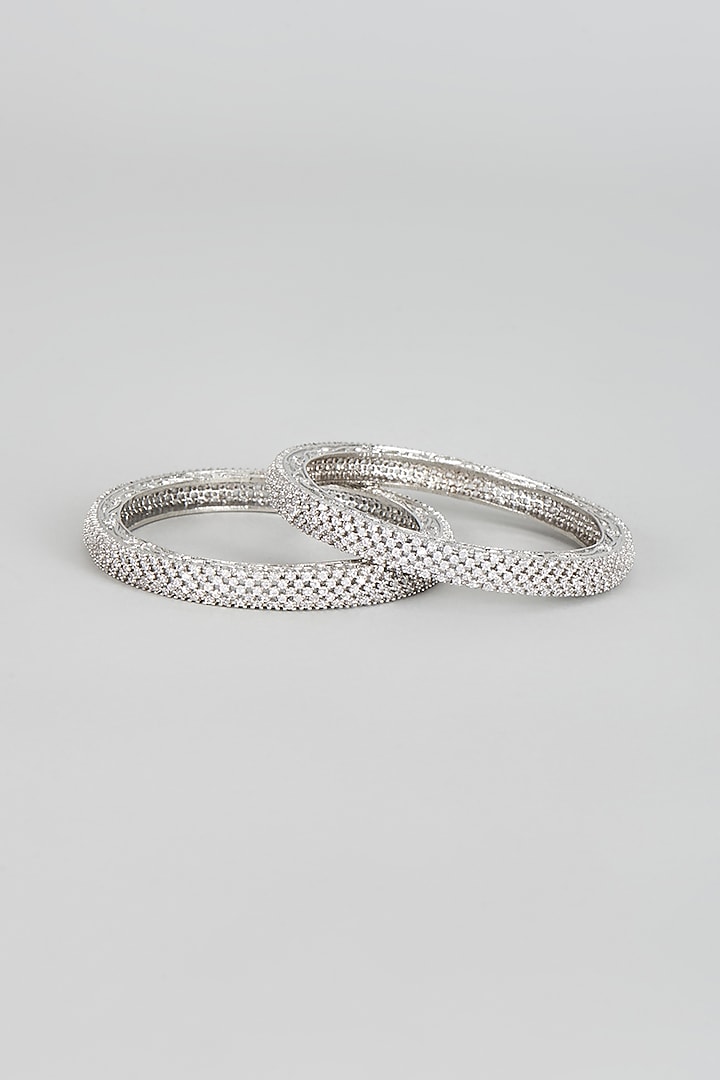 White Finish Zircon Bangles (Set of 2) by Aster at Pernia's Pop Up Shop