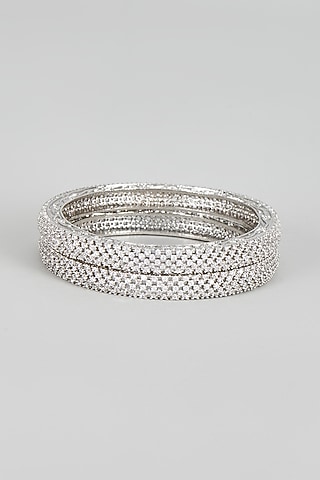 White Finish Zircon Bangles (Set of 2) by Aster