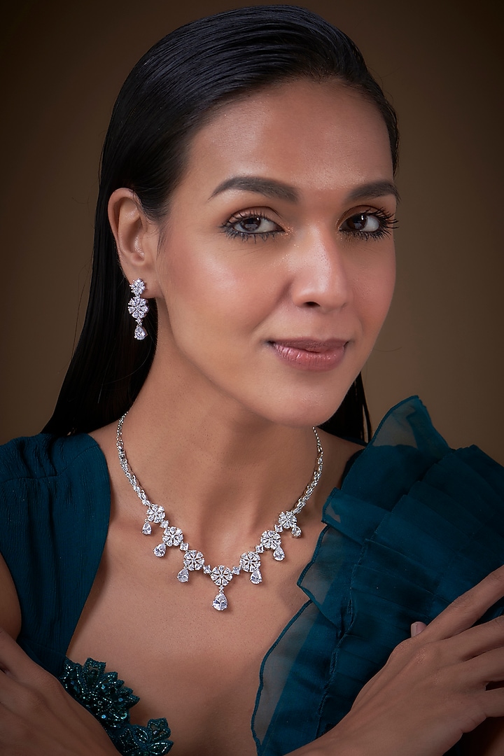 White Finish Zircon Necklace Set by Aster at Pernia's Pop Up Shop