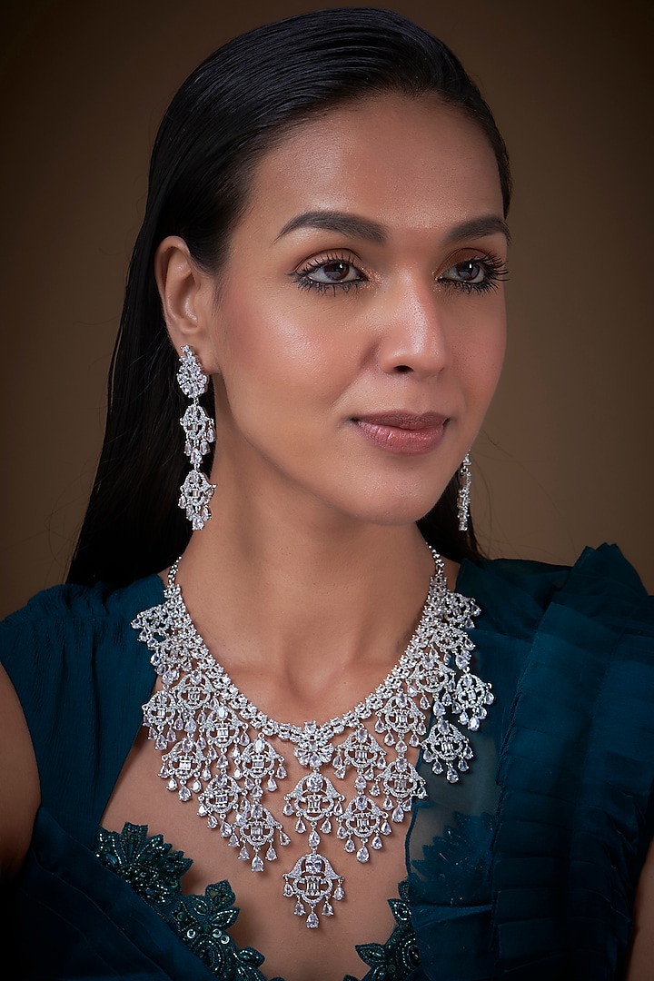 White Finish Zircon Necklace Set by Aster at Pernia's Pop Up Shop